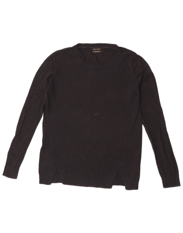Massimo Dutti Womens Crew Neck Jumper Sweater UK 14 Medium Black Cotton