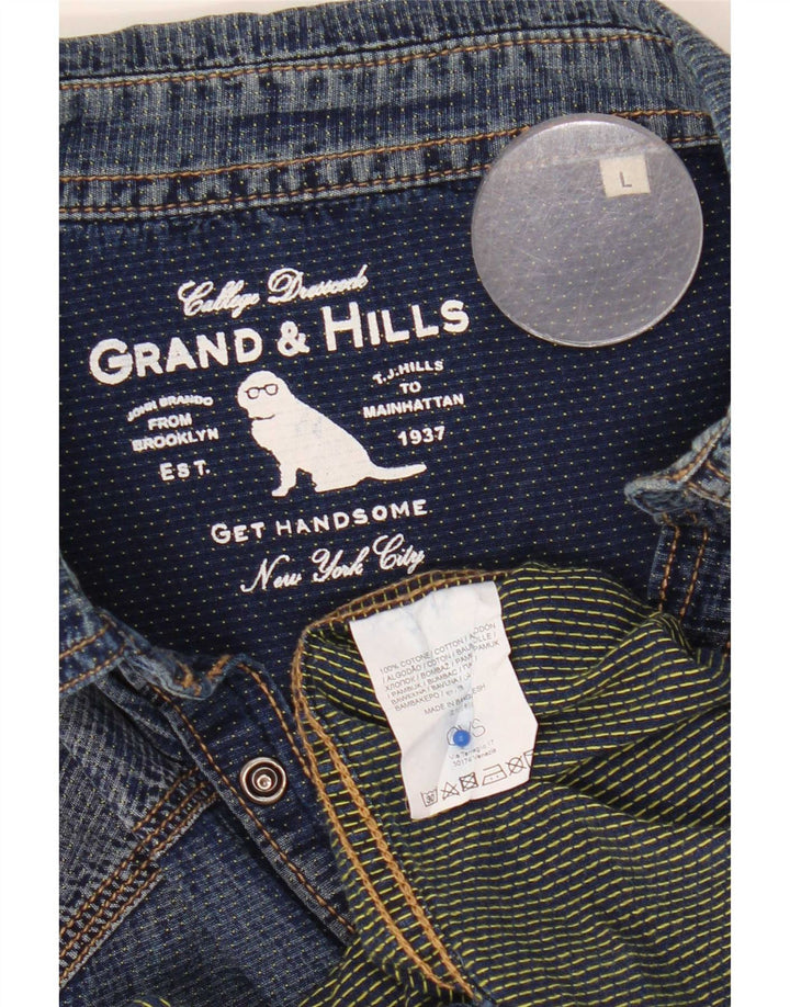 Grand & Hills Mens Denim Shirt Large Blue Cotton