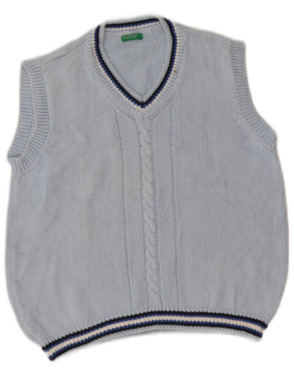 Benetton Boys Vest Tank Top 7-8 Years Blue Striped