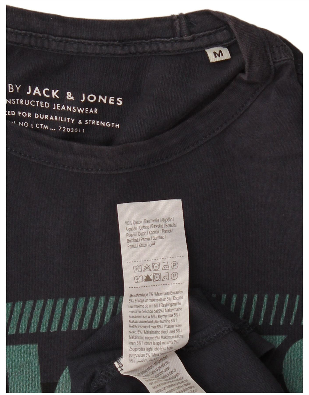 JACK & JONES Mens Graphic T-Shirt Top Medium Navy Blue Cotton