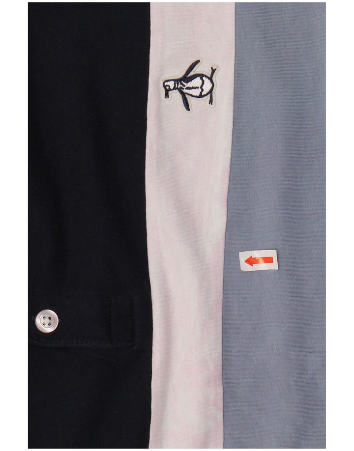 PENGUIN Mens Polo Shirt XL Navy Blue Striped Cotton