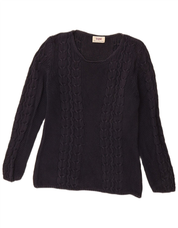 SISLEY Womens Boat Neck Jumper Sweater UK 14 Medium Navy Blue