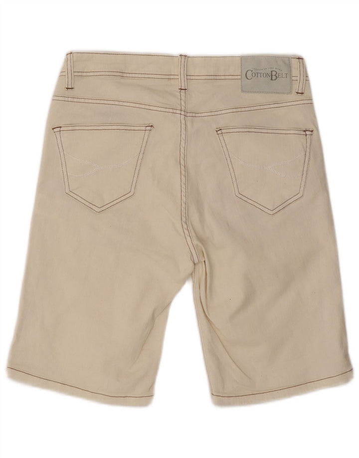 Cotton Belt Mens Slim Fit Denim Shorts W32 Medium Off White Cotton