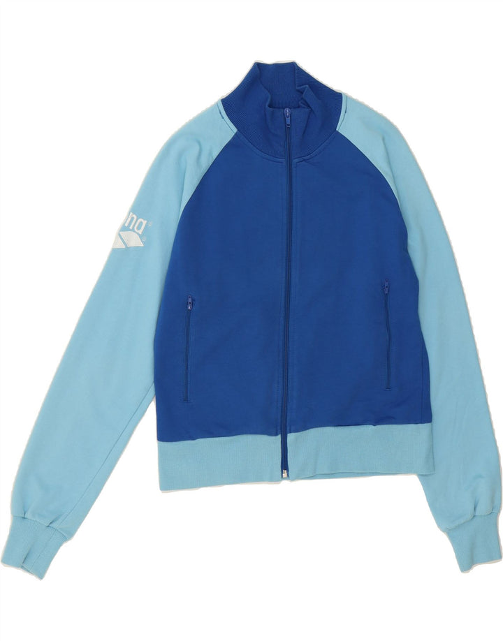 ARENA Womens Crop Tracksuit Top Jacket UK 12 Medium Blue Colourblock Vintage Arena and Second-Hand Arena from Messina Hembry 