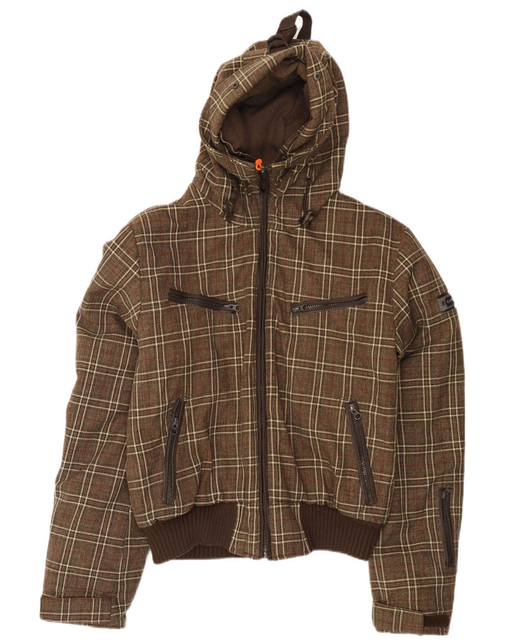 Canadiens Mens Hooded Bomber Jacket UK 38 Medium Khaki Check Polyester