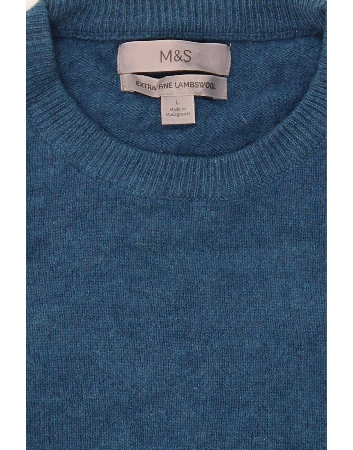 Marks & Spencer Mens Crew Neck Jumper Sweater Large Blue Lambswool