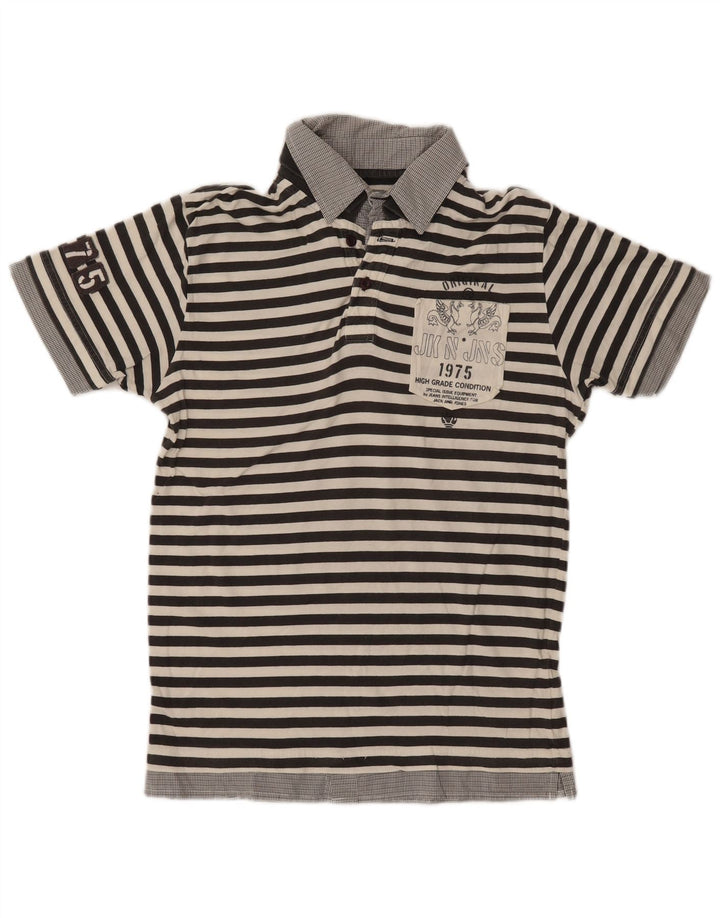 JACK & JONES Mens Graphic Polo Shirt Medium Grey Striped