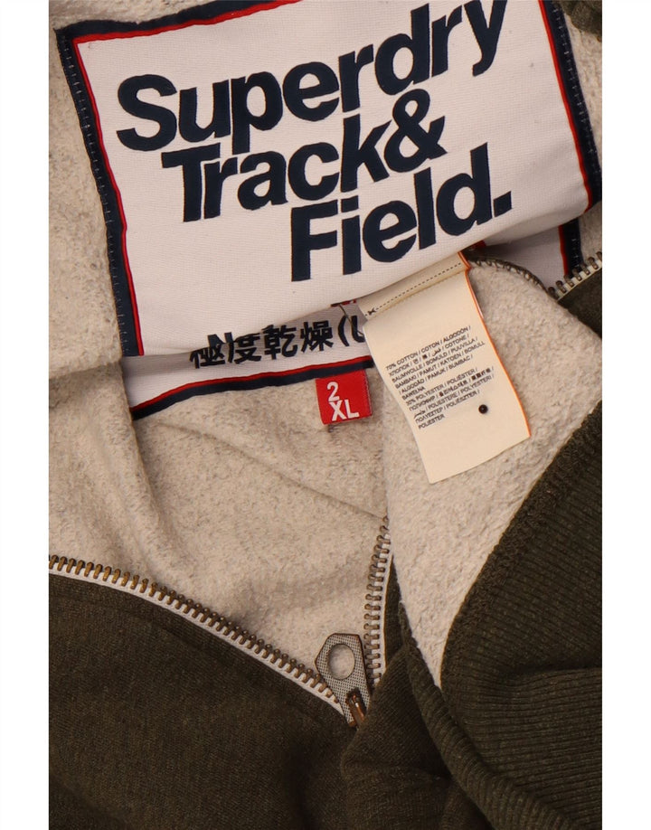 SUPERDRY Mens Track & Field Graphic Zip Hoodie Sweater 2XL Khaki Cotton