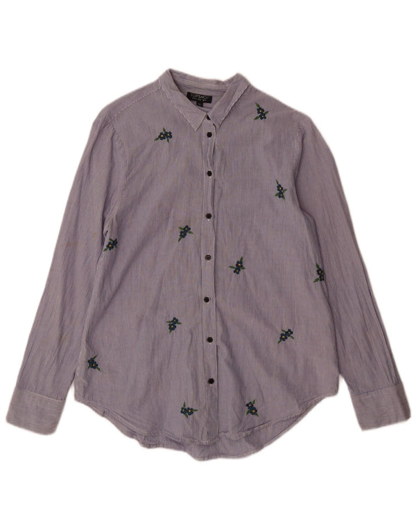 Topshop Womens Shirt UK 10 Small Blue Pinstripe Cotton