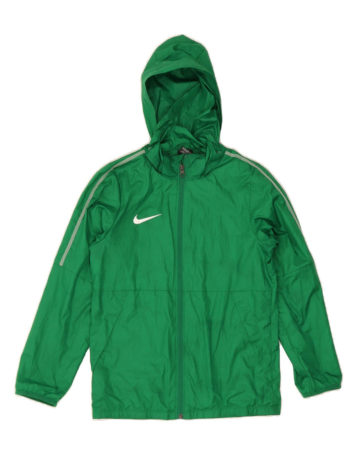 NIKE Boys Hooded Rain Jacket 10-11 Years Medium Green Polyester Vintage Nike and Second-Hand Nike from Messina Hembry 