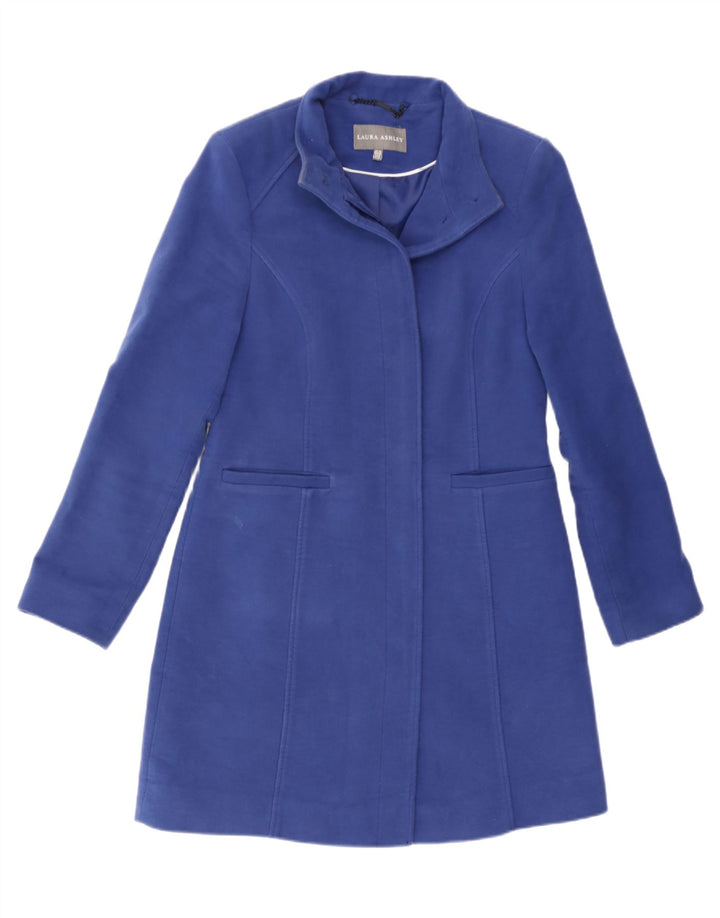 Laura Ashley Womens Overcoat UK 10 Small Blue Cotton