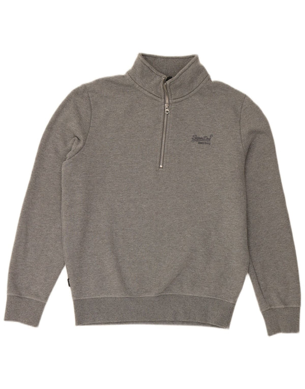 Superdry Mens Zip Neck Sweatshirt Jumper Medium Grey Cotton