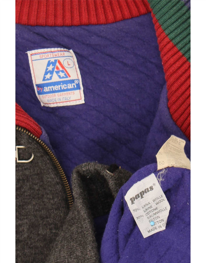 By American Mens Knit Anorak Jacket Large Grey Colourblock Wool