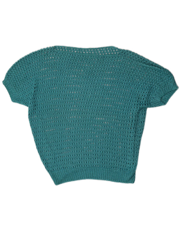 Vintage Womens Short Sleeve Boat Neck Jumper Sweater UK 16 Large Blue