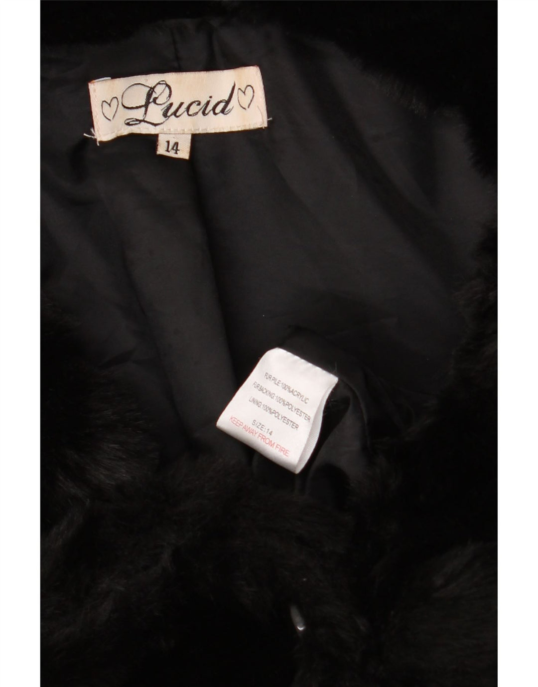 LUCID Womens Faux Fur Jacket UK 14 Medium  Black Acrylic