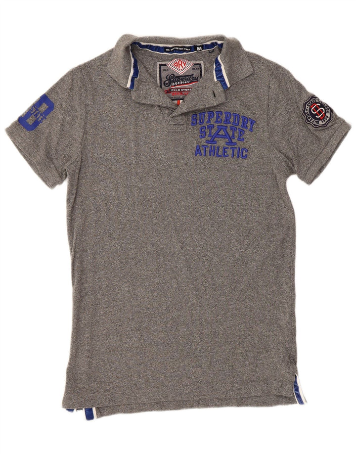 SUPERDRY Mens Graphic Polo Shirt Medium Grey Cotton