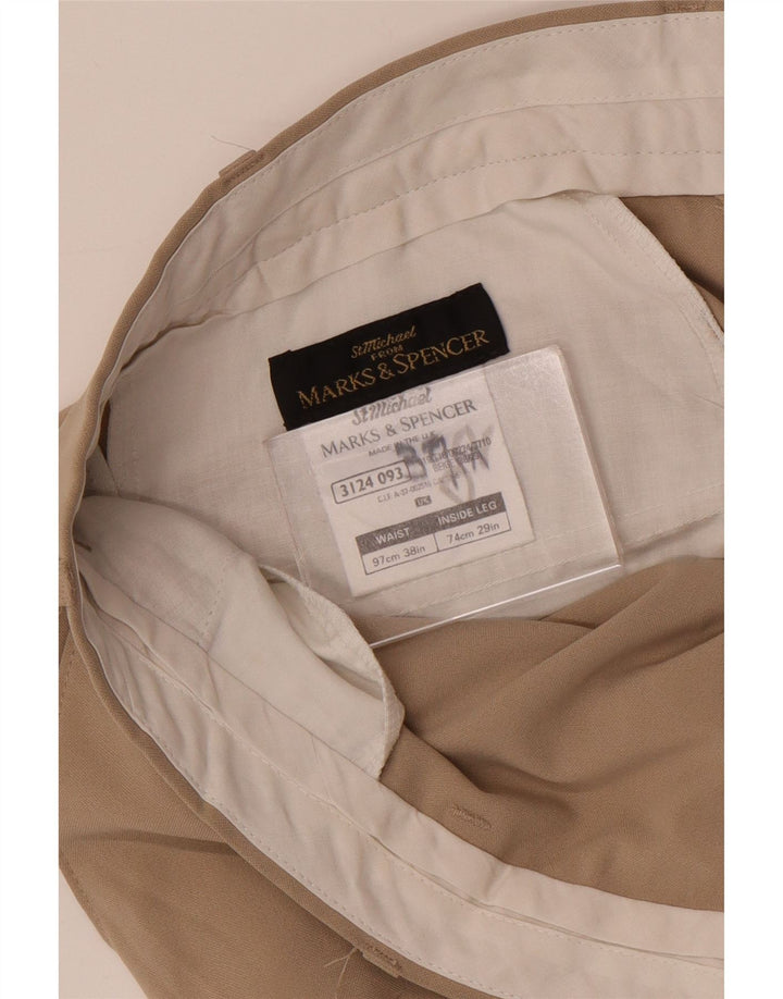 Marks & Spencer Mens Cropped Trousers W38 L24 Beige Polyester