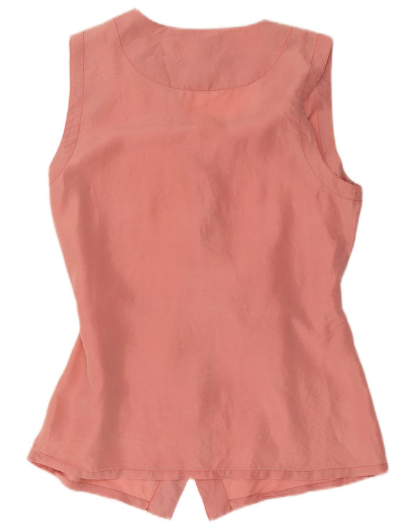 Vintage Womens Sleeveless Shirt Blouse UK 14 Large Pink Silk