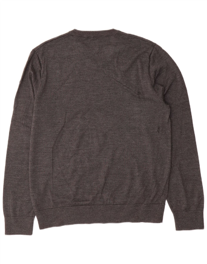 Gap Mens V-Neck Jumper Sweater Large Grey Wool
