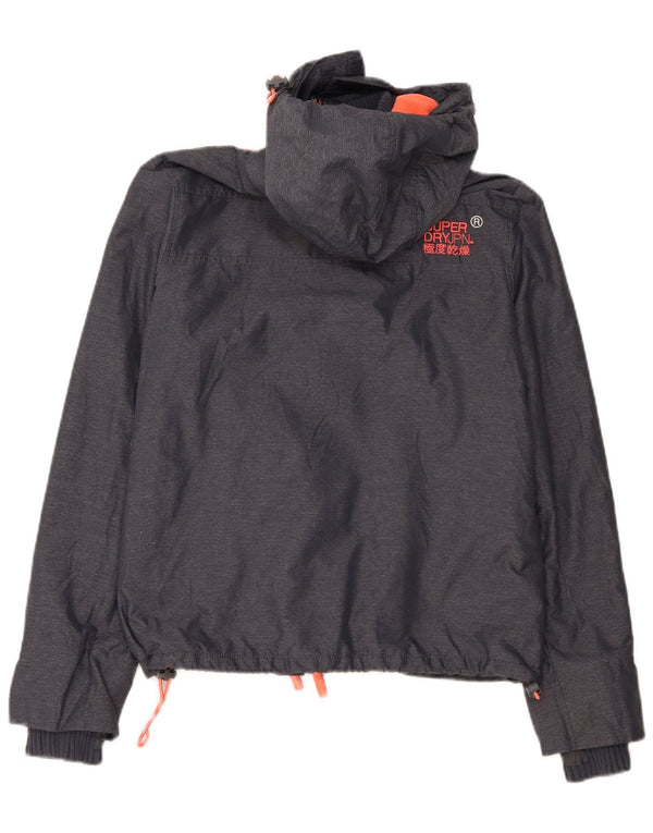 Superdry Womens Windcheater Hooded Windbreaker Jacket UK 16 Large Grey