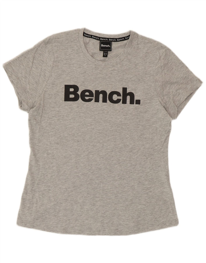 BENCH Womens Graphic T-Shirt Top UK 16 Large Grey Flecked Cotton