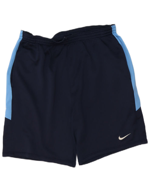 NIKE Mens Dri Fit Sport Shorts 2XL  Navy Blue Colourblock Polyester