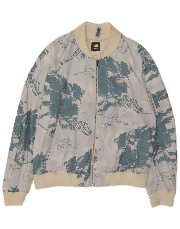 G-Star Mens Graphic Bomber Jacket UK 44 2XL Blue Floral Polyester
