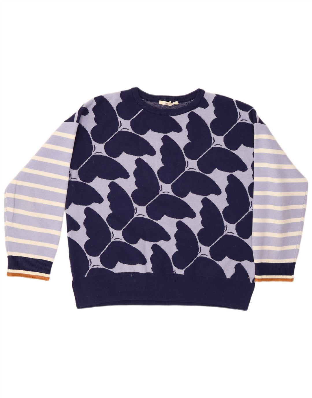 WHITE STUFF Womens Crew Neck Jumper Sweater UK 14 Large Navy Blue Striped