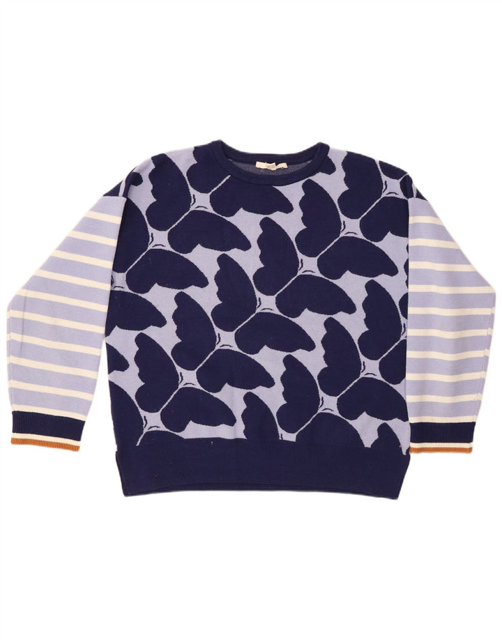 WHITE STUFF Womens Crew Neck Jumper Sweater UK 14 Large Navy Blue Striped