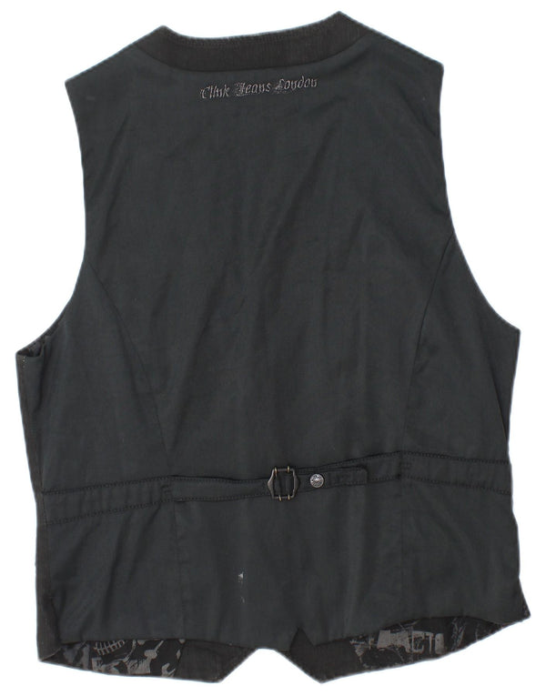 Clink Jeans London Mens Graphic Waistcoat Large Black Cotton