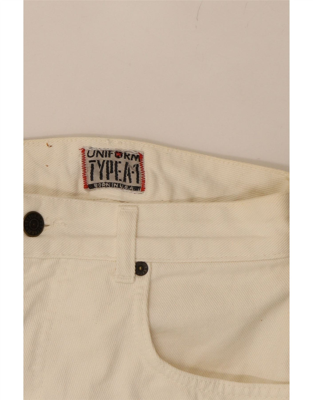 UNIFORM Womens Denim Skirt W26 Small White Cotton Vintage Uniform and Second-Hand Uniform from Messina Hembry 