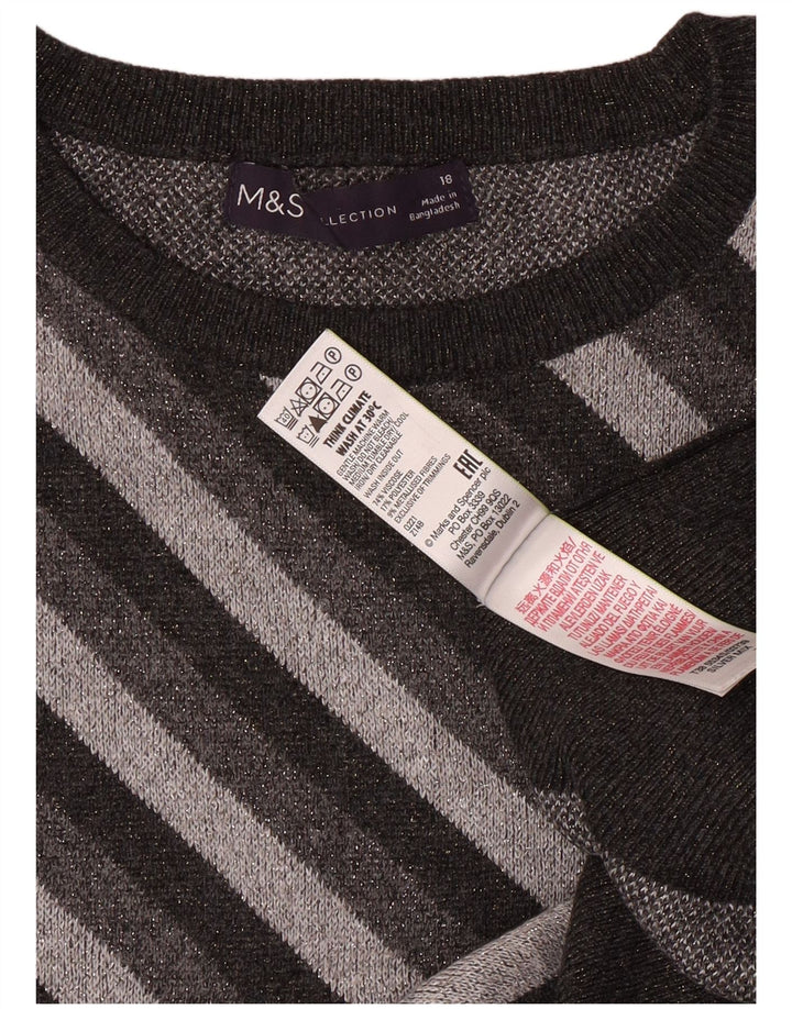 MARKS & SPENCER Womens Crew Neck Jumper Sweater UK 18 XL  Grey Striped