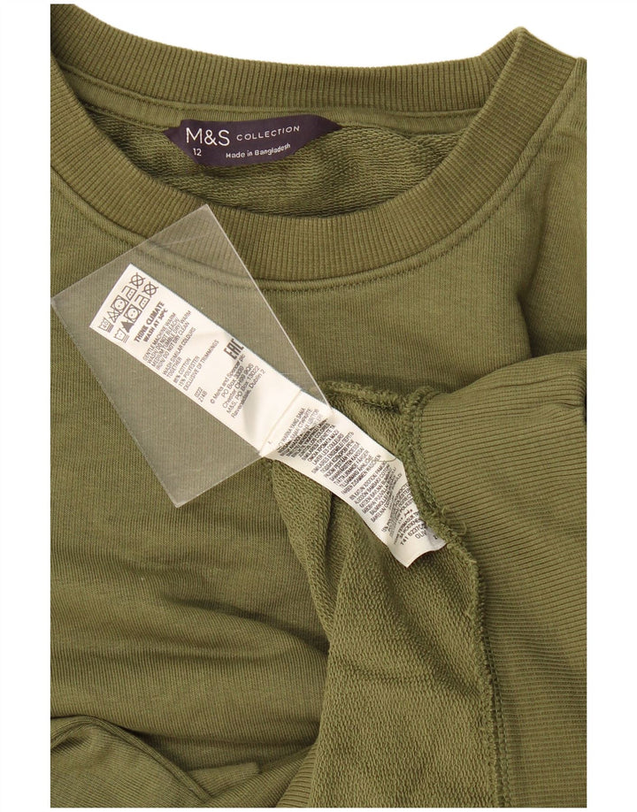 Marks & Spencer Womens Sweatshirt Jumper UK 12 Medium Khaki Cotton
