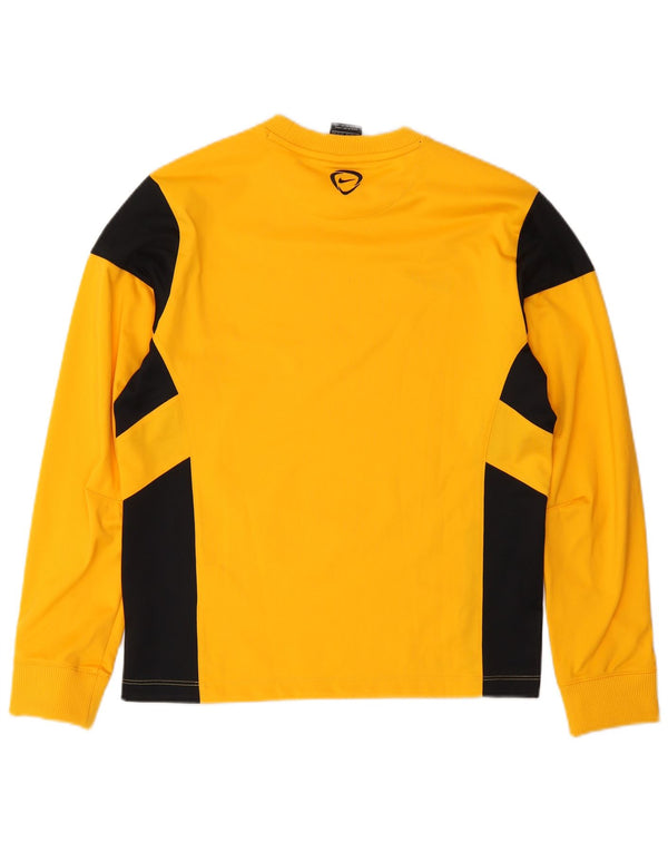 Nike Boys Dri Fit Top Long Sleeve 12-13 Years Large Yellow Colourblock