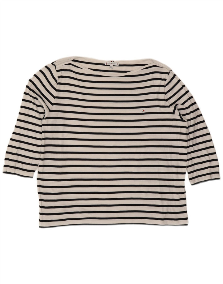 TOMMY HILFIGER Womens Top 3/4 Sleeve UK 24 4XL White Striped Cotton