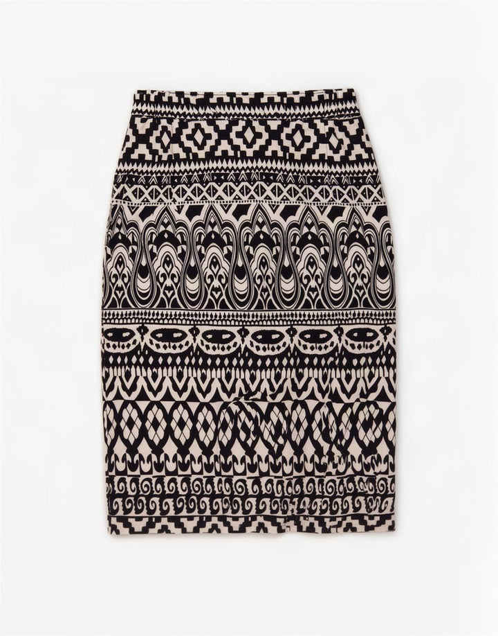 Vintage Womens Pencil Skirt EU 38 Medium W30 Black Geometric Polyester