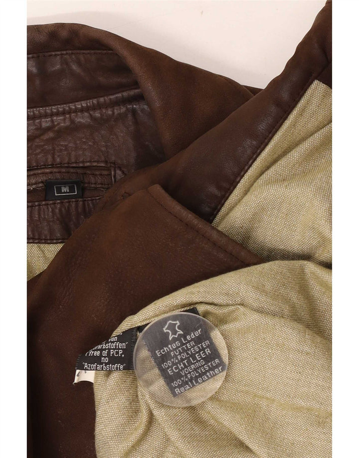 Vintage Mens Loose Fit 3 Button Leather Blazer Jacket UK 38 Medium Brown