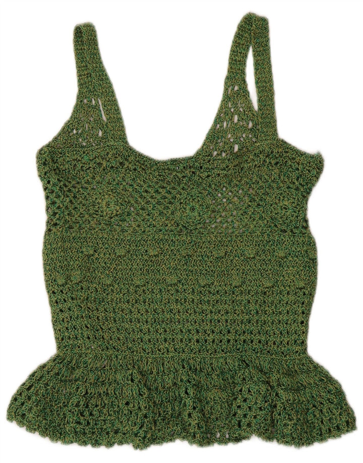 Zara Womens Crochet Cami Top UK 8 Small Green Polyester