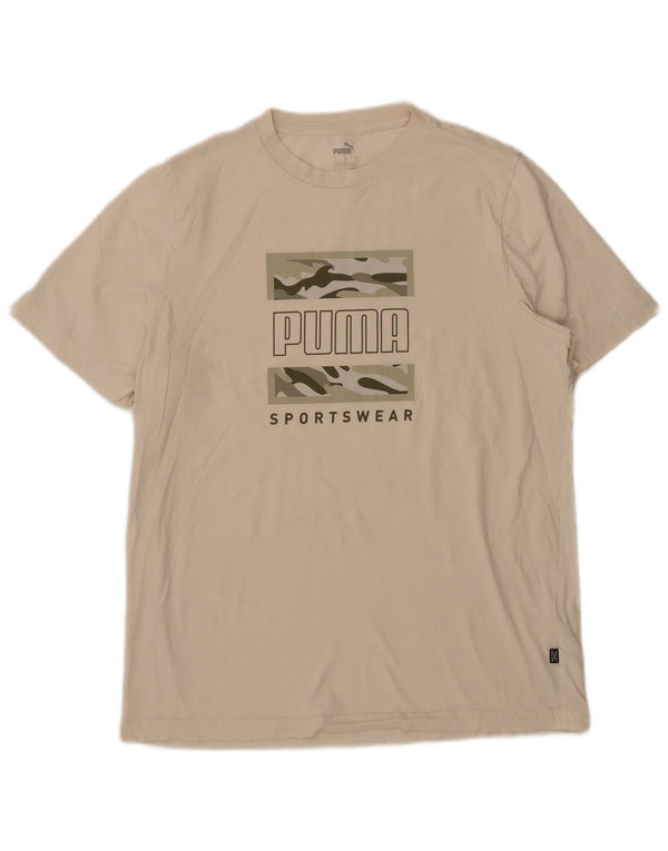 Puma Mens Graphic T-Shirt Top Large Off White Cotton