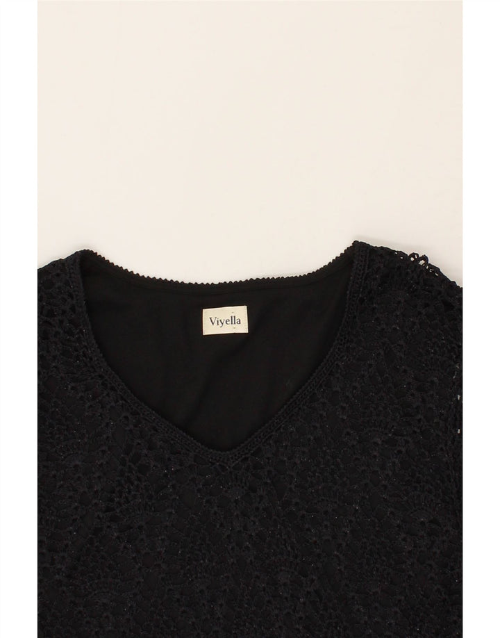 VIYELLA Womens Crochet Top UK 14 Large Black Viscose Vintage Viyella and Second-Hand Viyella from Messina Hembry 