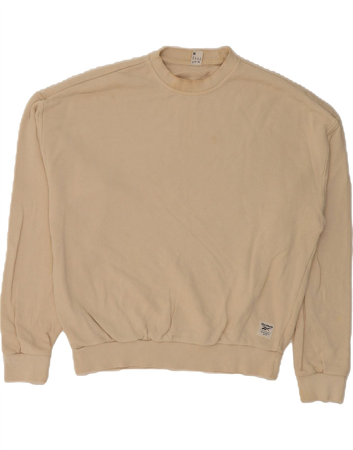REEBOK Womens Oversized Sweatshirt Jumper UK 12/14 Medium Beige Cotton Vintage Reebok and Second-Hand Reebok from Messina Hembry 