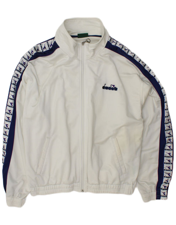 DIADORA Mens Graphic Tracksuit Top Jacket Large White Colourblock