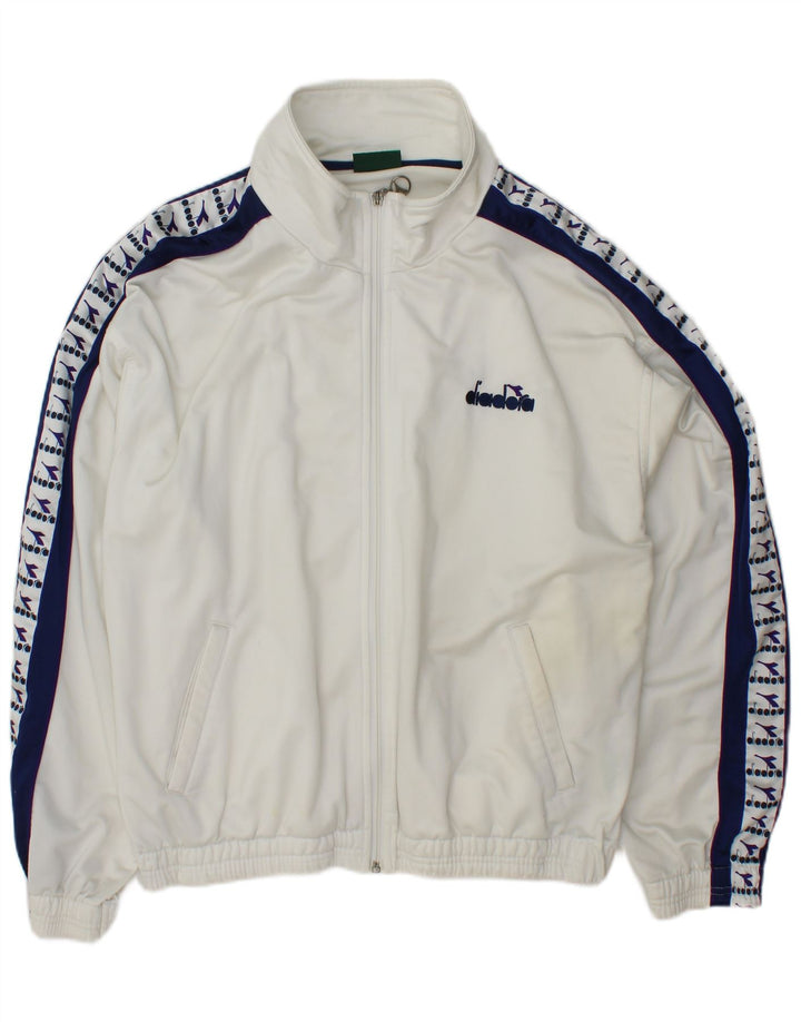 DIADORA Mens Graphic Tracksuit Top Jacket Large White Colourblock