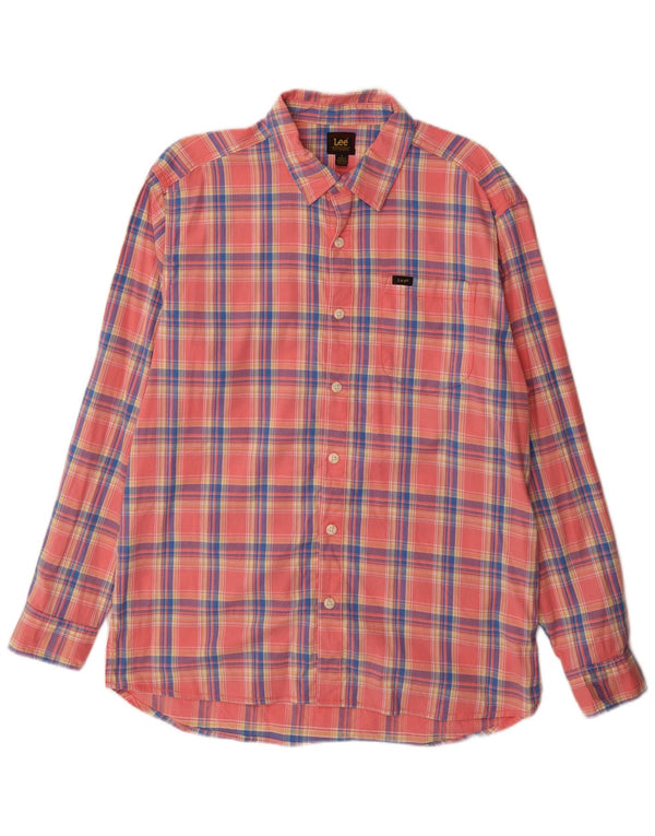 Lee Mens Flannel Shirt Large Pink Check Cotton