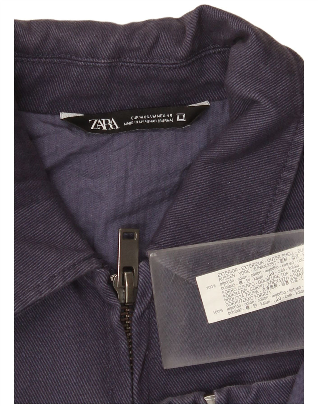 Zara Mens Bomber Jacket UK 38 Medium Navy Blue Cotton