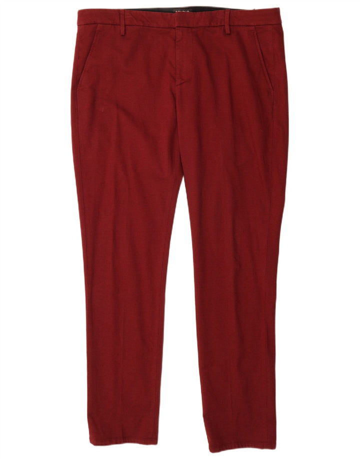 Dondup Mens Slim Chino Trousers W38 L32 Maroon Cotton
