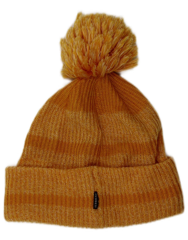 Adidas Womens Knit Bobble Hat One Size Yellow Striped Acrylic
