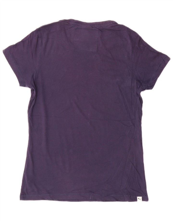 Puma Womens Graphic T-Shirt Top UK 12 Medium Navy Blue Cotton