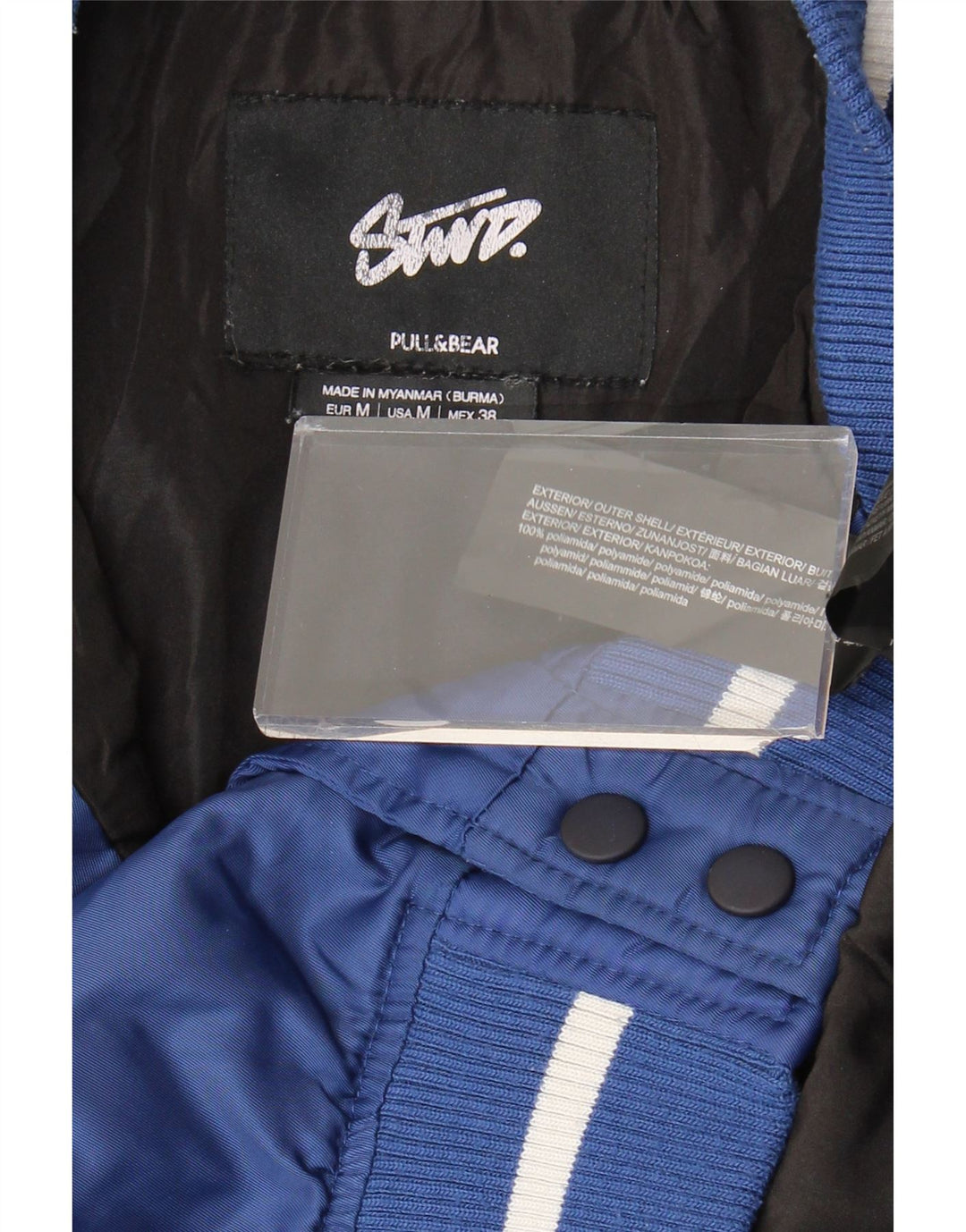 Pull & Bear Mens Boston Varsity Jacket UK 38 Medium Blue Colourblock