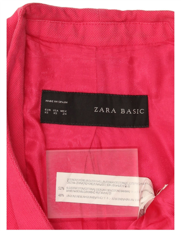 Zara Womens 1 Button Blazer Jacket UK 6 XS Pink Cotton